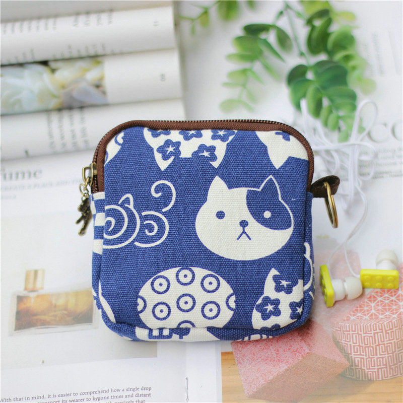 Retro Mini Bag Women Coin Purses Kawaii Short Wallet Girls Cat Small Canvas Purse Card Bags Womens Hand Purses for Ladies Kids DanisBrothersStore