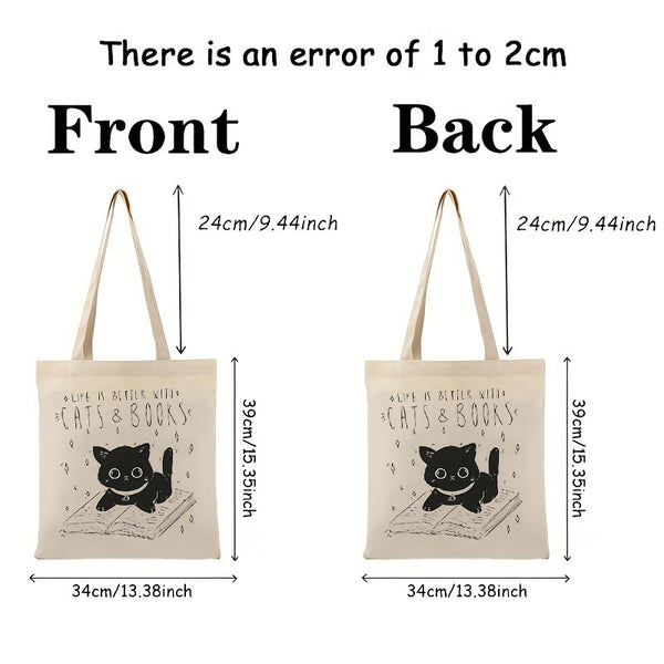 Fashion Durable One Shoulder Cat And Book Large Capacity Canvas Bag DanisBrothersStore